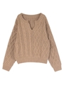 ケーブル編みキーネックニットプルオーバー/ベージュ