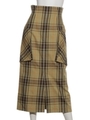 コットンLINEN CHECK カーゴスカート/カーキ