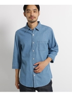 コットングラデデニム７分袖シャツ/ブルー(092)