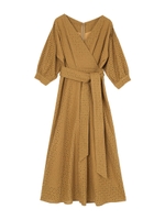 コットンレースカシュクールワンピース/ベージュ