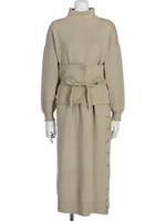 コルセット付きサイドスリットニットワンピ/ベージュ