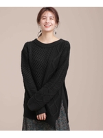 サイドスリットケーブルニットプルオーバー/ブラック(010)