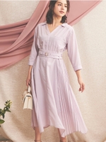 サイドプリーツシャツワンピース/ラベンダー
