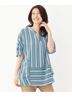 シボキーネックシャツブラウス/ディープネイビー(397)