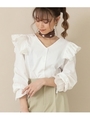 ショルダーフリルVネックトップス/ホワイト(001)