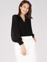 ジョーゼットプリーツブラウス/ブラック