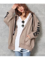 スウェットプリントジップパーカー/ベージュ(005)