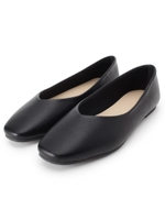 スクエアトゥVカットフラットパンプス/ブラック(419)