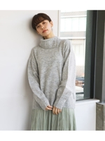 スリットタートルニットトップス/GRY