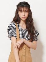 ソデボリュームギンガムトップス/ブラック