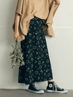 ダークフラワープリントスカート/ブラック系その他