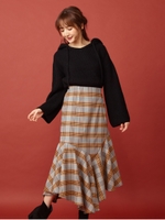 チェック柄ラッフルスカート/ブラック