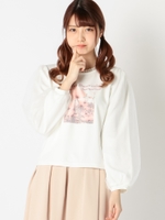 チュールスリーブメッセージトップス/ピンク系