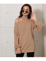 チョーカー付スウェットチュニック/ベージュ(005)