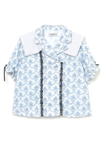 デザインカラーダブルボタンブラウス/フラワー