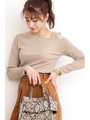 デザインネックリブカットソー/ベージュ(040)