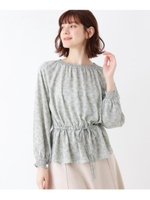 ドロストシャーリングネックブラウス/ライトグリーン(121)