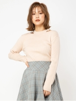 ネックスリットトップス/ベージュ