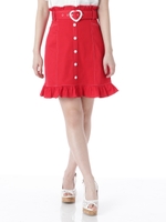 ハートバックルベルト台形スカート/レッド