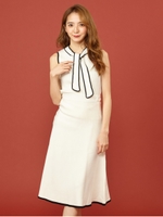 バイカラーニットフレアスカート/オフホワイト