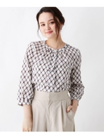 バンドカラーボウタイ調総柄プルブラウス/ワインレッド(163)