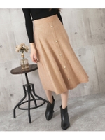 パールボタン付きフレアニットスカ/ベージュ(005)