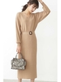ビスコースレーヨンベルト付ワンピース/ベージュ(040)