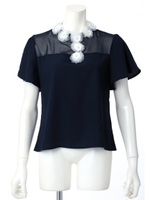 フラワーモチーフブラウス/ネイビー