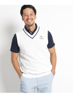 フラワー編地Vネックニットベスト/ホワイト(001)