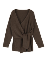 フロントリボンニットトップス/ブラウン