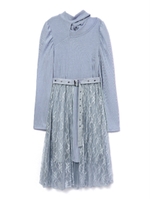 プリーツレイヤードリブセットワンピース/ブルー