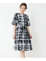ベルテッドシャドーチェックワンピース/グレー(212)