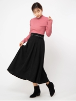 ベルト付きスエードフレアスカート/ブラック