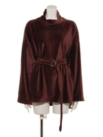 ベルト付きリブベロアワイドスリーブチュニック/ブラウン