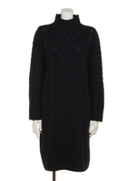 ボトルネックケーブルニットワンピース/ネイビー