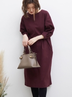 ボリュームスリーブワンピース/ワイン