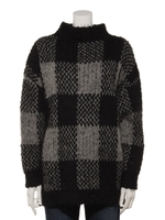 ポンポンヤーンチェッククループルオーバー/チェックブラック
