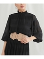 マジョリカプリーツボリュームスリーブブラウス/ブラック(027)