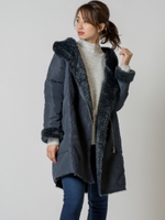 ムートン切り替えロングダウン/ネイビー