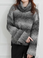 モヘアタッチ杢調オフタートルニット/ブラック