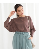 ラインデザインドルマンニットトップス/ブラウン(015)