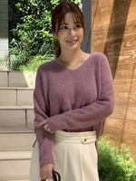 ラクーンミックスVネックニット/ピンク