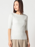ラメボートネック５分袖ニット/シルバー