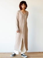 ランダムリブ２WAYカーデワンピース/ベージュ