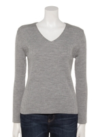 リブＶネック/杢グレー