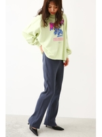 リブストレートフレアカットパンツ/C.GRY