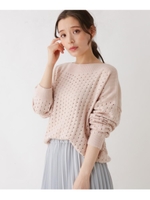 リブネック透かしニットプルオーバー/ベージュ(052)