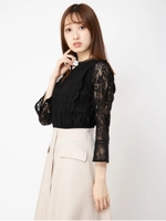 レースハイネックブラウス/ブラック
