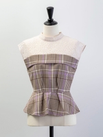 レイヤードチェックトップス/茶