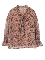 レオパード柄ボウタイブラウス/ベージュ